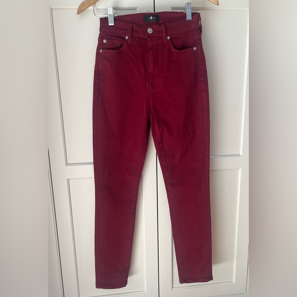 7 FOR ALL MANKIND Women’s red/ purple skinny jeans Sz. 24 NWOT